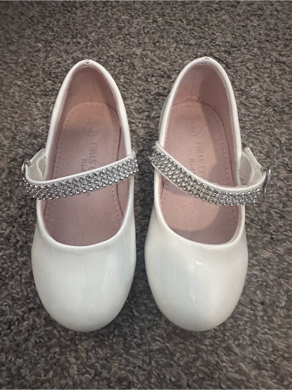 Falls Creek White Girls Mary Jane Dress Shoes with Rhinestone Strap